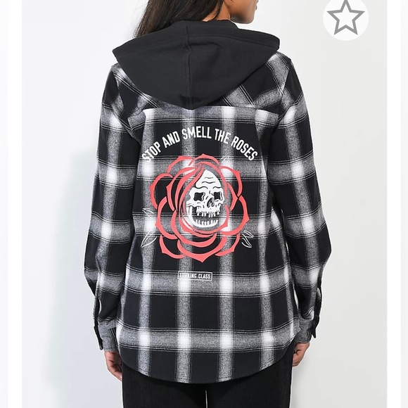 Lurking Class Art Stop & Smell The Roses Hooded Flannel - Picture 1 of 6